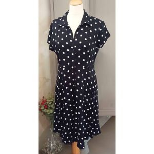 Promod  Robe courte robe noire &agrave; pois blancs promod taille 42 col chemise fluide