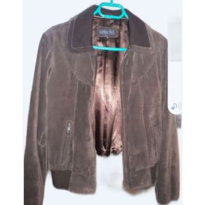 Veste Kiabi Veste en cuir croûte de porc - Couleur FR 38 - Taille Marron