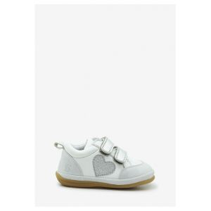 benjie  Baskets basses enfant Myrtille c&oelig;ur  Premiers pas Blanc Paillettes argent