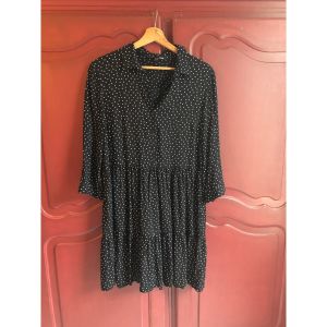 Etam  Robe courte robe large noire &agrave; petit pois blancs