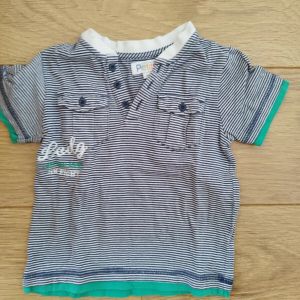 La compagnie des petits  T-shirt enfant T-shirt manches courtes rayé bleu et blanc avec du vert La compa