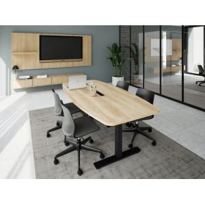 Table de réunion tonneau hauteur réglable électrique FLEXY, fabriqué en France