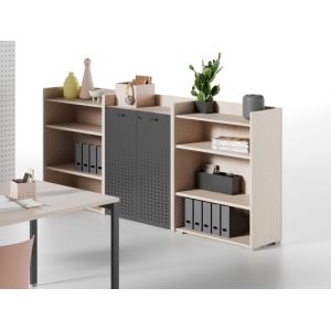Armoires mi-hautes portes battantes et ouvertes L240xH109