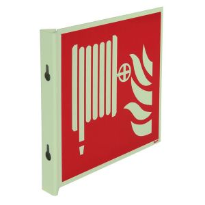 Pictogrammes en drapeau et tridimensionnels photoluminescents ISO 7010 Robinet d'incendie armé - F002