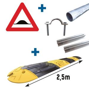 Kit Panneau dos d'âne + Fixations + Ralentisseur 2,5m ou 5m