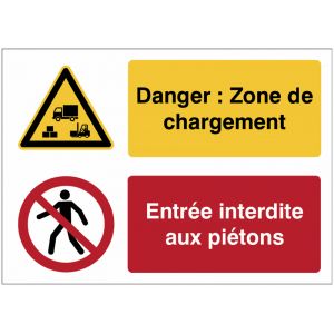 Panneaux duo - Danger : Zone de chargement - Entrée interdite aux piétons
