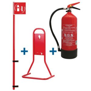 Kit extincteur à poudre avec support et drapeau