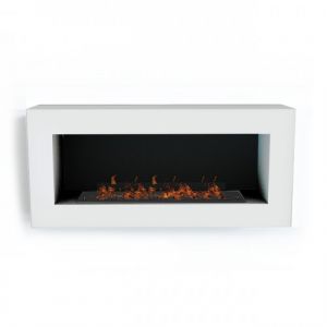 Foyer bioéthanol avec brûleur 500 inox Termobio et caisson mural Biowall blanc TERMOFOC