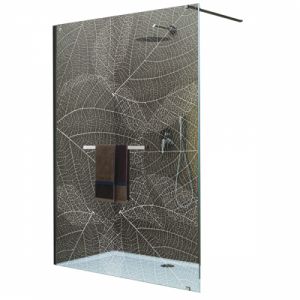 Paroi de douche fixe - S&eacute;rigraphi&eacute; v&eacute;g&eacute;tale - Profil&eacute; argent brillant - Frisbee 140 cm LEDA