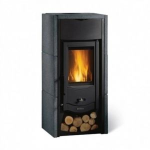 Poêle à bois 6,0 kW avec porte-bûches et revêtement pierre Vulcan - Asia BII LA NORDICA EXTRAFLAME