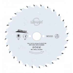 Lame de scie circulaire HM fine pour bois - &Oslash;185x20x1,6 mm - 28 dents LEMAN
