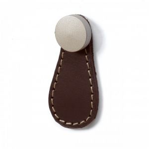 Bouton de meuble tirette Galati -long 27mm -larg 3mm -H 57mm - par 4 - cuir brun foncé HETTICH