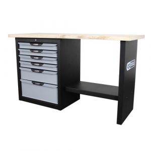 Etabli 6 tiroirs - noir et gris - plateau en bois KS TOOLS