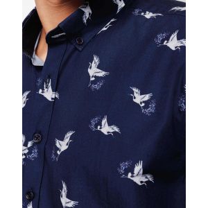 IZAC - Chemise casual manches courtes motif oiseaux
