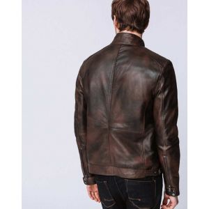 IZAC - Blouson en cuir marron
