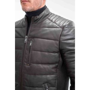 IZAC - Blouson en cuir matelass&eacute; marron ''Doute''