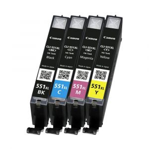 Pack de 4 cartouches d'encre Canon CLI551 XL Noir et couleurs