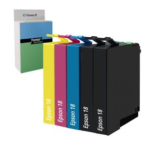 Pack de 5 cartouches d'encre compatibles Epson 18 Noir et couleurs