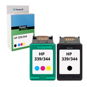 Pack de 2 cartouches d'encre compatibles HP 339/344 noir et tricolor