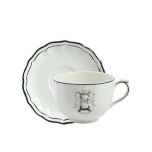 Tasse & soucoupe jumbo E FILET BLEU MONOGRAMME