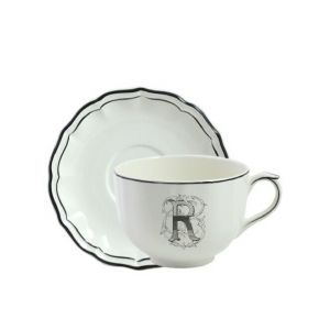 Tasse & soucoupe jumbo R FILET BLEU MONOGRAMME