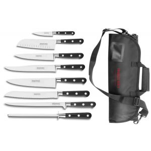 Set de 8 couteaux forgés noirs rivets inox avec mallette de 12 pl...