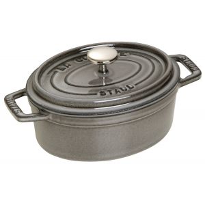 Cocotte en fonte ovale gris graphite 23 cm avec couvercle à bouto...