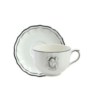 Tasse & soucoupe jumbo C FILET BLEU MONOGRAMME