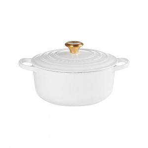 Cocotte ronde 24 cm blanc bouton dor&eacute;