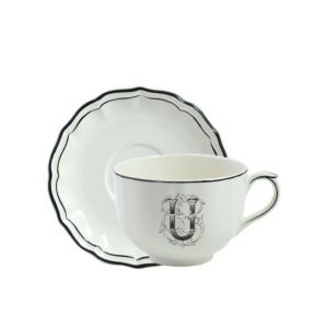 Tasse & soucoupe jumbo U FILET BLEU MONOGRAMME