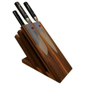 Bloc à couteaux en noyer aimanté tout équipé de 4 couteaux Kasumi...