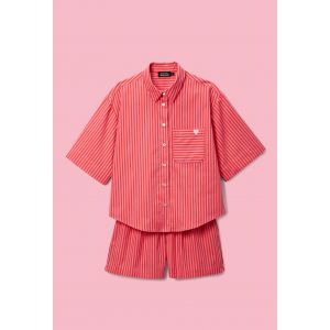 Pantalon ray&eacute; avec coeur brod&eacute; en voile de coton