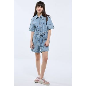Combishort brodée en jean