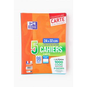 5 cahiers piqués, 24 x 32, grands carreaux, 96 pages, couleurs assorties