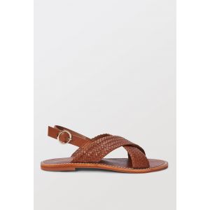 Sandales crois&eacute;es tress&eacute;es en cuir