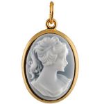Pendentif en plaqué or Camée bleu ovale
