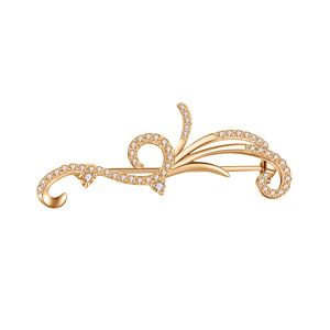 Broche en plaqué or motif arabesques avec oxydes blancs sertis 4.3X1.5 cm
