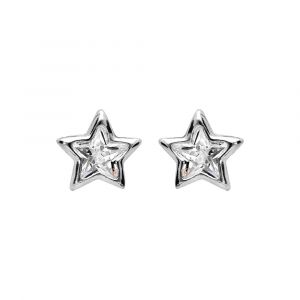 Boucles d'oreille en argent rhodi&eacute; &eacute;toile avec coeur en oxyde blancs et fermoir poussette