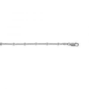 Bracelet en argent rhodi&eacute; maille gourmette pastilles diamant&eacute; etoile e 18cm