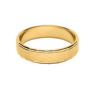 Alliance en vermeil 5mm avec bande satinée au milieu et bords bosselés brillants