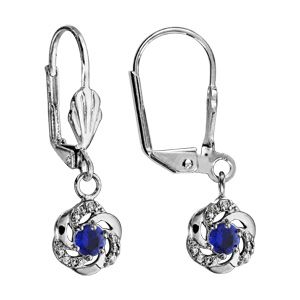 Boucles d'oreilles en argent rhodié fleur suspendue avec oxyde bleu foncé et fermoir dormeuse