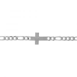 Bracelet en argent 1+3 4mm croix plate lisse diamant&eacute;&eacute; &eacute;toile - 18cm