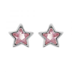 Boucles d'oreille en argent rhodi&eacute; &eacute;toile d'oxyde rose et fermoir poussette