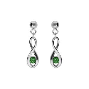 Boucles d'oreille tige en argent rhodié, motif infini oxyde vert foncé