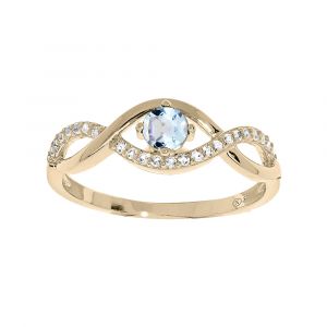 Bague en plaqu&eacute; or brins m&ecirc;l&eacute;s avec Topaze bleu v&eacute;ritable et oxydes blancs sertis