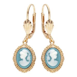 Boucles d'oreille en plaqué or Camée sur fond turquoise avec fermoir dormeuse