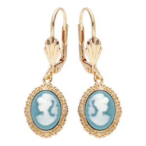 Boucles d'oreille en plaqué or Camée sur fond turquoise avec fermoir dormeuse