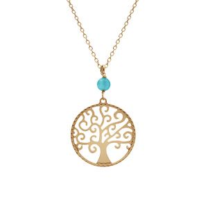 Collier argent doré jaune arbre de vie 20mm et boule jade vert clair véritable réglable 40 à 44cm