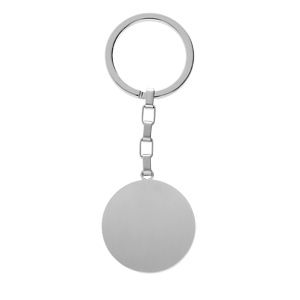 Porte clef en acier plaque ronde satinée à graver 33mmm avec chaînette brillante