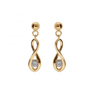 Boucles d'oreille tige pendante en dor&eacute; rhodi&eacute; infini oxyde blanc